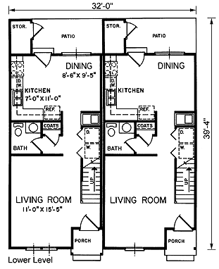 Narrow Lot Multi-Family Plan 45367 with 4 Beds, 4 Baths First Level Plan