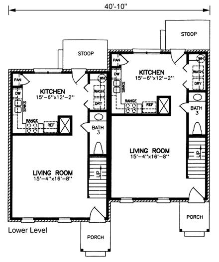 Colonial Multi-Family Plan 45368 with 4 Beds, 6 Baths First Level Plan