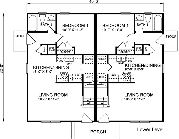 Colonial Multi-Family Plan 45370 with 6 Beds, 6 Baths Level One