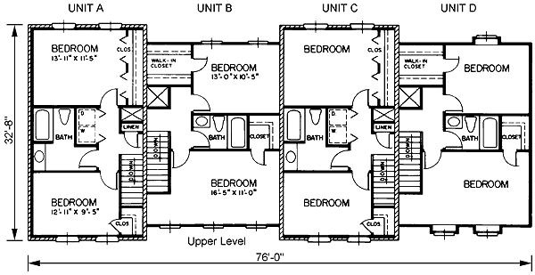 Multi-Family Plan 45372 with 8 Beds, 8 Baths Level One