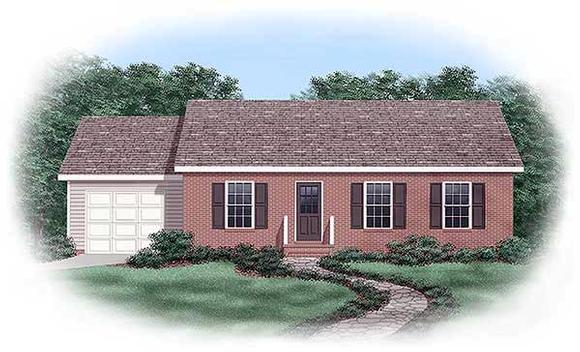 One-Story, Ranch House Plan 45373 with 3 Beds, 1 Baths, 1 Car Garage Elevation