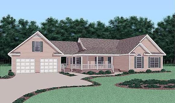 One-Story, Ranch House Plan 45386 with 3 Beds, 2 Baths, 2 Car Garage Elevation
