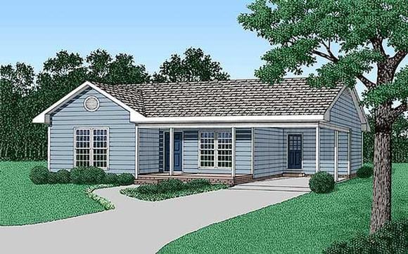 One-Story, Ranch House Plan 45387 with 2 Beds, 1 Baths, 1 Car Garage Elevation