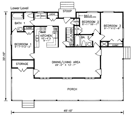 Southern House Plan 45392 with 5 Beds, 3 Baths First Level Plan