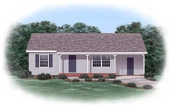 One-Story, Ranch House Plan 45393 with 2 Beds, 1 Baths Elevation