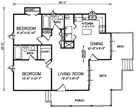 Contemporary, Narrow Lot, One-Story House Plan 45395 with 2 Beds, 2 Baths First Level Plan