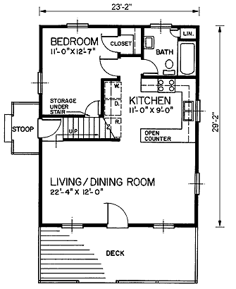 Narrow Lot House Plan 45399 with 3 Beds, 2 Baths First Level Plan