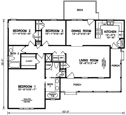 Ranch House Plan 45404 with 3 Beds, 2 Baths First Level Plan