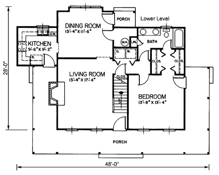 Cape Cod House Plan 45405 with 3 Beds, 2 Baths First Level Plan