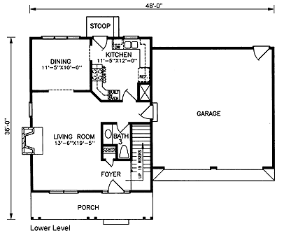 Country House Plan 45407 with 3 Beds, 2 Baths, 2 Car Garage First Level Plan