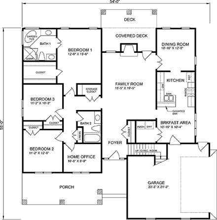 One-Story, Traditional House Plan 45409 with 3 Beds, 2 Baths, 2 Car Garage First Level Plan