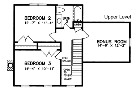 Farmhouse House Plan 45414 with 3 Beds, 3 Baths Second Level Plan