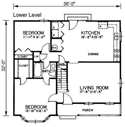 Narrow Lot, Ranch House Plan 45416 with 4 Beds, 2 Baths First Level Plan