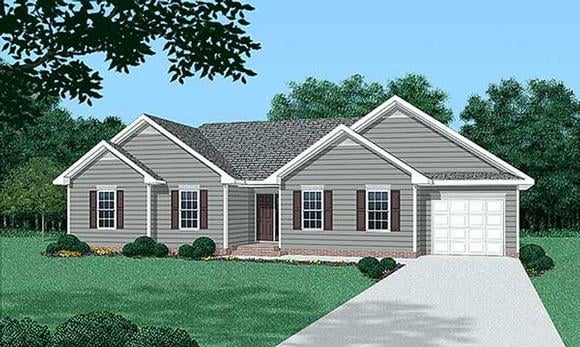 One-Story, Traditional House Plan 45437 with 3 Beds, 2 Baths, 1 Car Garage Elevation