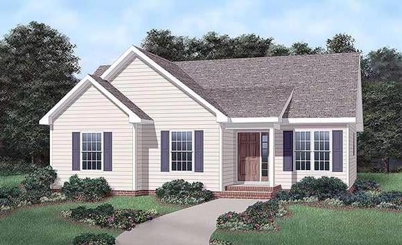 Narrow Lot, One-Story, Traditional House Plan 45443 with 3 Beds, 2 Baths Elevation