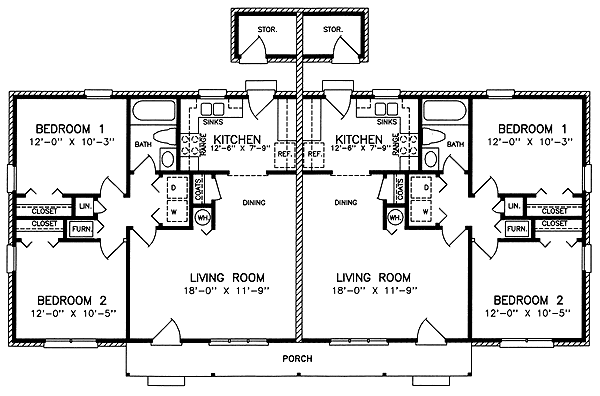 Multi-Family Plan 45445 with 4 Beds, 2 Baths Level One