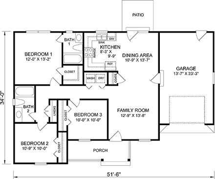 Country House Plan 45455 with 3 Beds, 2 Baths, 1 Car Garage First Level Plan