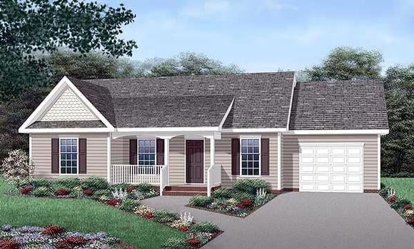 Country House Plan 45455 with 3 Beds, 2 Baths, 1 Car Garage Elevation