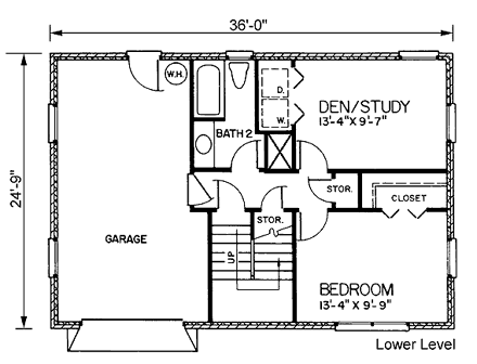 Narrow Lot, Traditional House Plan 45464 with 3 Beds, 2 Baths, 1 Car Garage First Level Plan