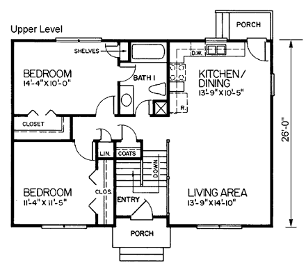 Narrow Lot, Traditional House Plan 45464 with 3 Beds, 2 Baths, 1 Car Garage Second Level Plan