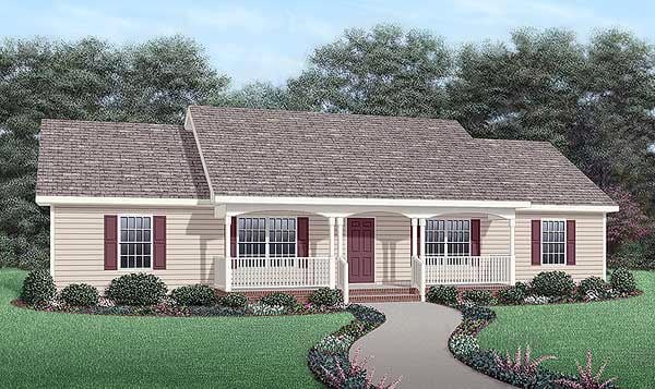One-Story, Ranch House Plan 45467 with 4 Beds, 2 Baths Elevation