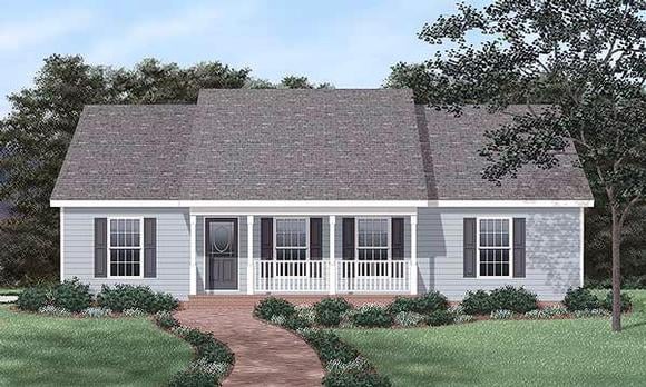 Ranch House Plan 45468 with 3 Beds, 2 Baths, 2 Car Garage Elevation