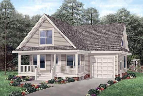 Narrow Lot, Traditional House Plan 45475 with 3 Beds, 2 Baths, 1 Car Garage Elevation