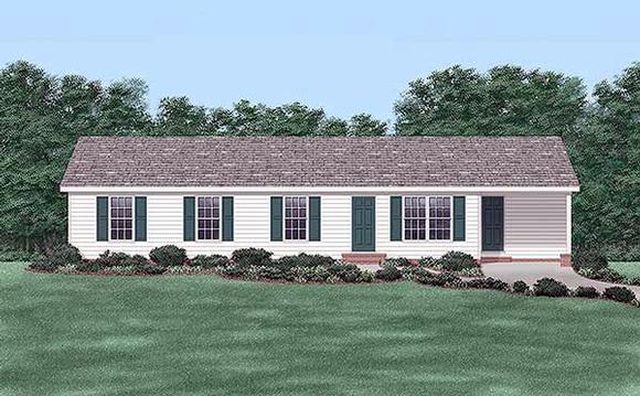 One-Story, Ranch House Plan 45481 with 4 Beds, 2 Baths, 1 Car Garage Elevation