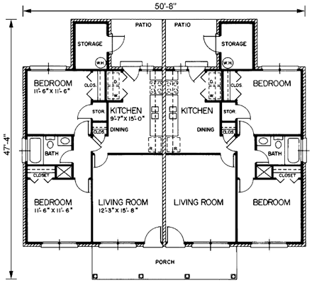 One-Story, Ranch Multi-Family Plan 45487 with 4 Beds, 2 Baths First Level Plan