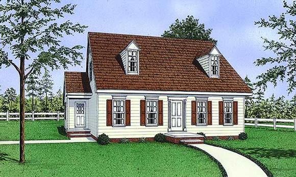 Cape Cod, Narrow Lot House Plan 45491 with 3 Beds, 2 Baths Elevation