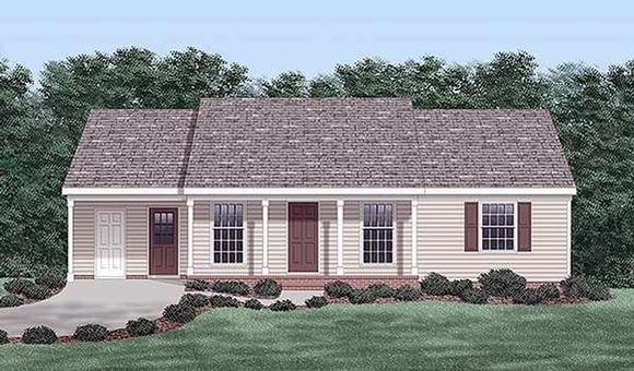 Ranch House Plan 45494 with 3 Beds, 2 Baths, 1 Car Garage Elevation