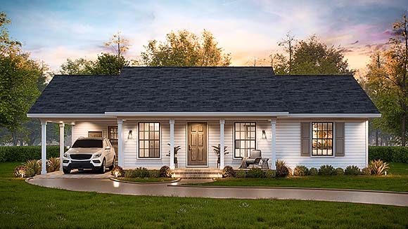 Ranch House Plan 45494 with 3 Beds, 2 Baths, 1 Car Garage Elevation