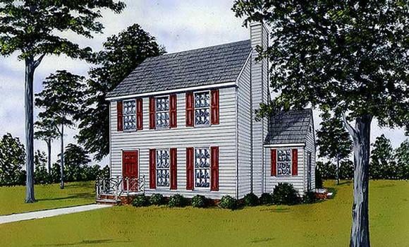 Colonial, Narrow Lot House Plan 45497 with 3 Beds, 2 Baths Elevation