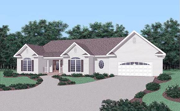 One-Story, Traditional House Plan 45499 with 3 Beds, 2 Baths, 2 Car Garage Elevation