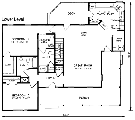 Traditional House Plan 45500 with 3 Beds, 3 Baths First Level Plan