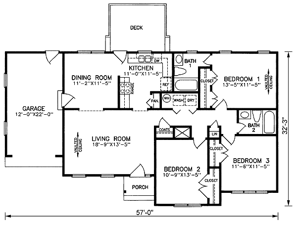 One-Story, Traditional House Plan 45502 with 3 Beds, 2 Baths, 1 Car Garage Level One