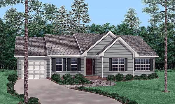 One-Story, Traditional House Plan 45502 with 3 Beds, 2 Baths, 1 Car Garage Elevation