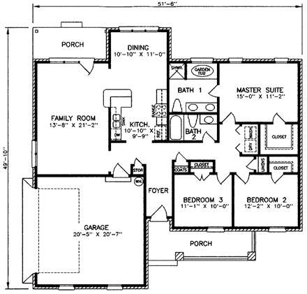European, One-Story House Plan 45505 with 3 Beds, 2 Baths, 2 Car Garage First Level Plan