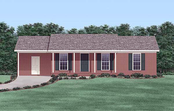 One-Story, Ranch House Plan 45507 with 3 Beds, 2 Baths, 1 Car Garage Elevation