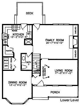 Country, Narrow Lot House Plan 45508 with 3 Beds, 3 Baths Level One