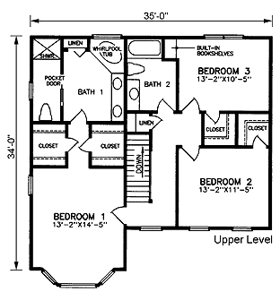 Country, Narrow Lot House Plan 45508 with 3 Beds, 3 Baths Second Level Plan