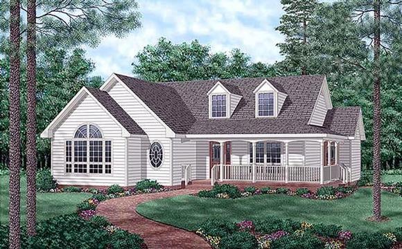 Country, One-Story House Plan 45509 with 3 Beds, 2 Baths Elevation