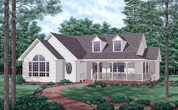 Country, One-Story House Plan 45509 with 3 Beds, 2 Baths Elevation