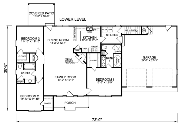 Country, One-Story, Ranch House Plan 45510 with 3 Beds, 2 Baths, 2 Car Garage Level One