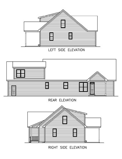 Country, One-Story, Ranch House Plan 45510 with 3 Beds, 2 Baths, 2 Car Garage Rear Elevation