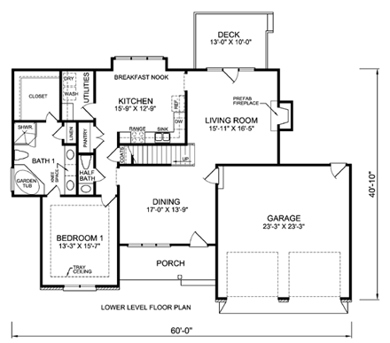 House Plan 45511 with 3 Beds, 3 Baths, 2 Car Garage First Level Plan