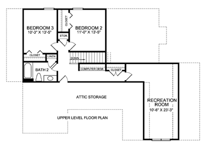 House Plan 45511 with 3 Beds, 3 Baths, 2 Car Garage Second Level Plan