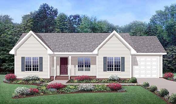 Country, Ranch House Plan 45515 with 3 Beds, 2 Baths, 1 Car Garage Elevation