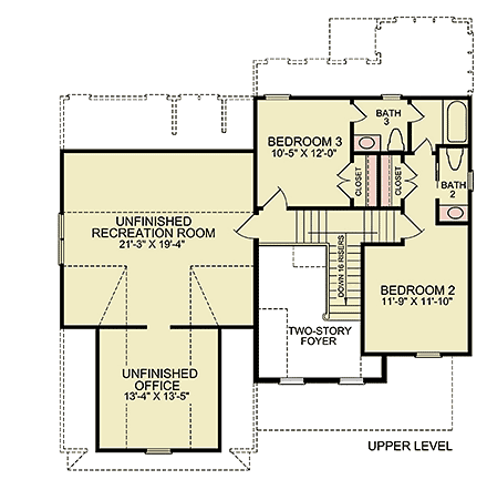 Bungalow, Craftsman House Plan 45518 with 3 Beds, 3 Baths, 2 Car Garage Second Level Plan