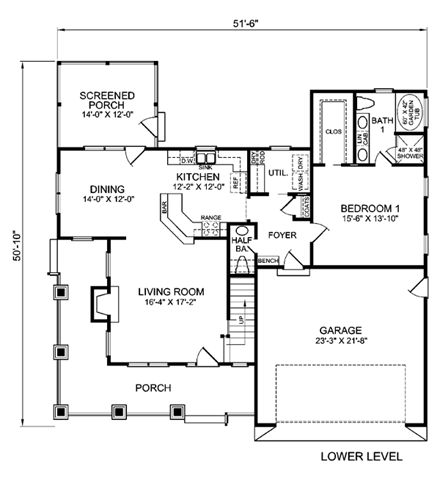 Craftsman House Plan 45521 with 3 Beds, 3 Baths, 2 Car Garage First Level Plan